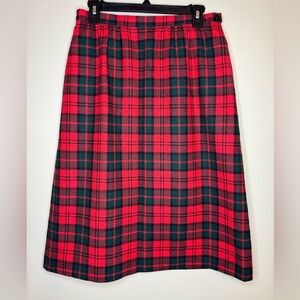 Pendleton Vintage Red Plaid Virgin Wool Midi Skirt Size 14 Made in USA